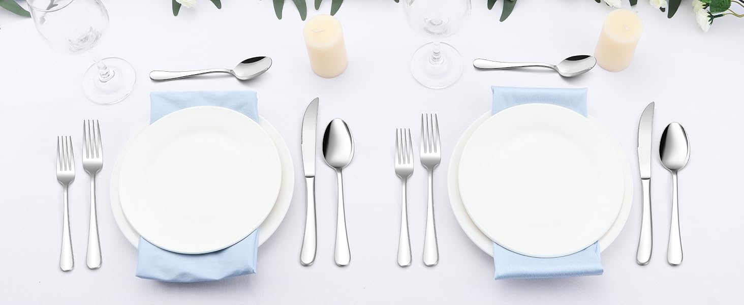 E-far Heavy Duty Silverware Set for 4, 20-Piece Stainless Steel Flatware Cutlery Set, Thick Metal Eating Utensils Including Forks and Spoons Knife, Heavy Weight & Mirror Finish, Dishwasher Safe