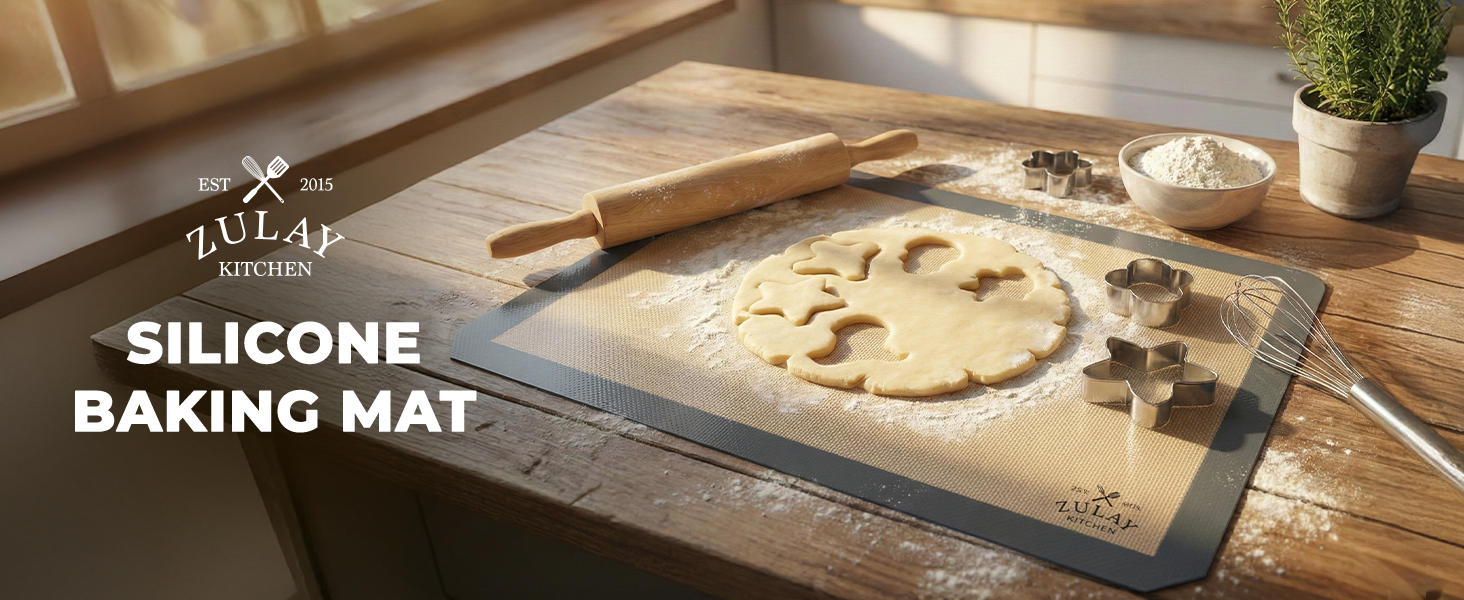 Zulay Kitchen Silicone Baking Mat Set – 2-Pack 16.5″ × 11.6″ Reusable Non-Stick Silicone Baking Sheets, Food-Safe, Heat-Resistant up to 250°F – Perfect for Cookies, Pastries & Oven Use (Dark Gray)