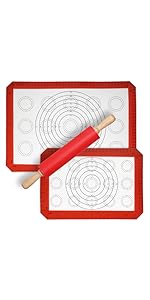 GreatChef Wood Rolling Pin 17.8 Inch for Dough with Pastry Scraper/Cutter & 2 PCS Heat-resistant Silicone Baking Mat, Non-stick, for Cookie, Pie, Macaroon, bread, Baking Pasry Tools Set