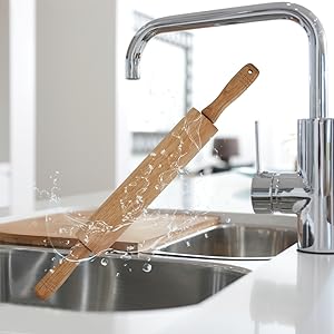 GreatChef Wood Rolling Pin 17.8 Inch for Dough with Pastry Scraper/Cutter & 2 PCS Heat-resistant Silicone Baking Mat, Non-stick, for Cookie, Pie, Macaroon, bread, Baking Pasry Tools Set