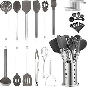 Kitchen Utensils Set, Kyraton 38 Pieces Non-Stick Silicone Cooking Utensils Set, Spoon Spatula Set with Sturdy Stainless Steel Utensil Holder, Dishwasher Safe