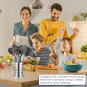 Kitchen Utensils Set, Kyraton 38 Pieces Non-Stick Silicone Cooking Utensils Set, Spoon Spatula Set with Sturdy Stainless Steel Utensil Holder, Dishwasher Safe