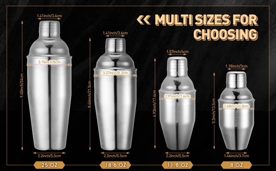 Nitial 6 Pcs Bar Cocktail Shaker Professional Stainless Steel Martini Drink Mixer with Built-in Strainer for Bartending No Leaks Boston Shaker for Bar Party Drink Mixing Tool(18.6 oz,Silver)