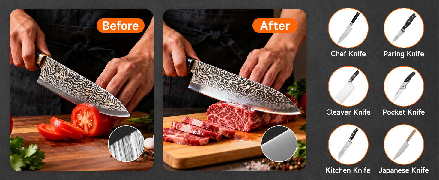 Rolling Knife Sharpener, Diamond & Ceramic Discs, 15° & 20° Magnetic Angles, Fast & Safe for Any Blade Hardness, Sharpening Kit for Kitchen & Pocket Knives, Razor-Sharp Edge, Leather Strop, Ideal Gift