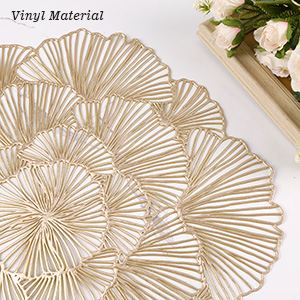 Round Placemats Pressed Vinyl Metallic Flower Place Mats Set of 6 Heat Resistant Dining Table Mats Gold Placemat for Wedding Party Kitchen Decorations