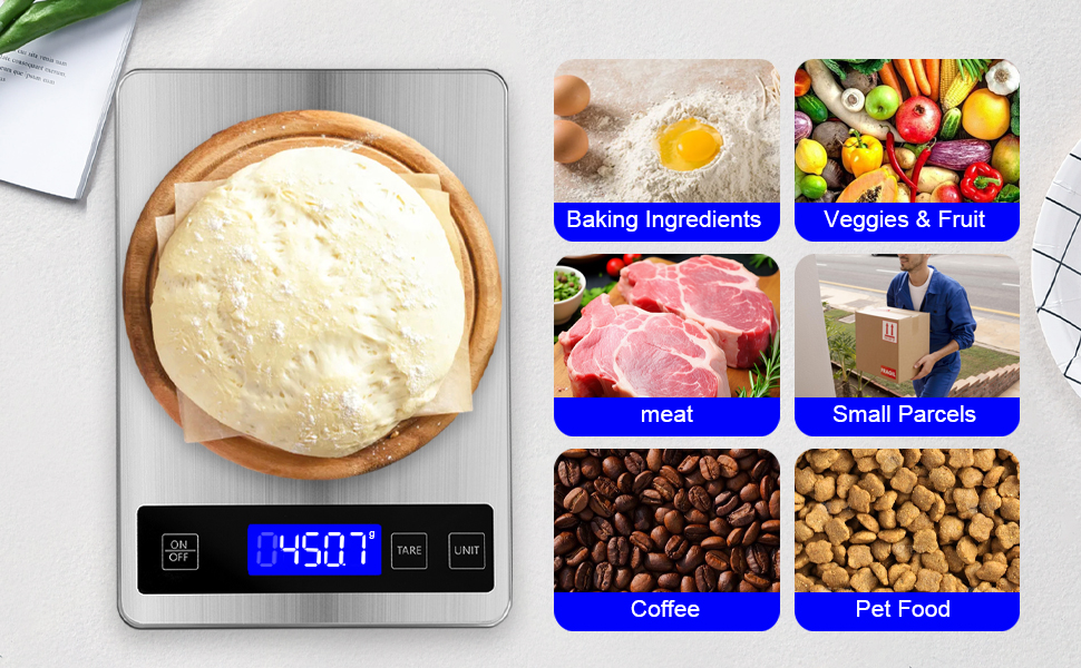 22lb Food Scale, Digital Kitchen Scale Weight Grams and oz for Weight Loss Cooking Baking, 1g/0.1oz Precision, Rechargeable and Waterproof, Stainless Steel and Tempered Glass, Gray Silver