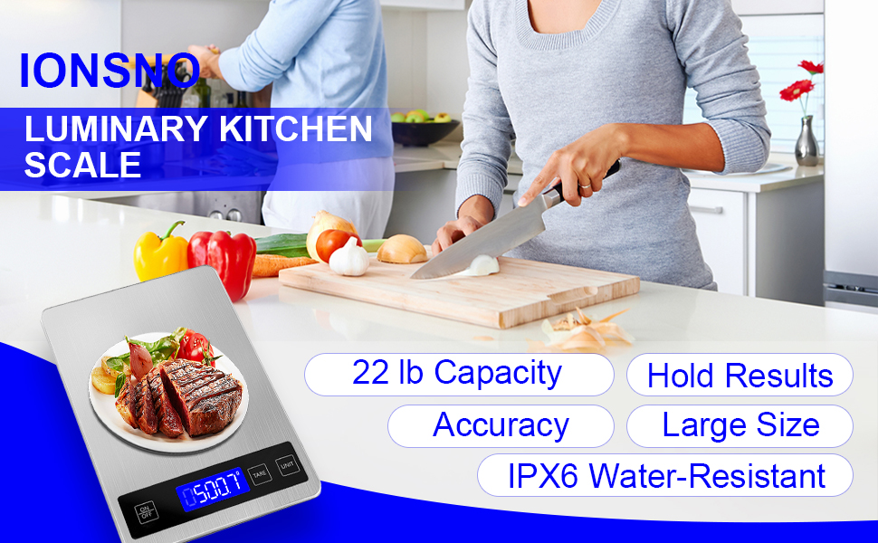 22lb Food Scale, Digital Kitchen Scale Weight Grams and oz for Weight Loss Cooking Baking, 1g/0.1oz Precision, Rechargeable and Waterproof, Stainless Steel and Tempered Glass, Gray Silver