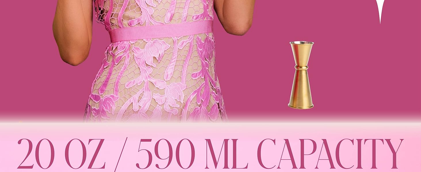 Paris Hilton 2-Piece Cocktail Shaker Set, Double Wall Insulated Stainless Steel Mixer with Built-In Strainer and Double-Sided Jigger, 20-Ounce, Gold and Hot Pink