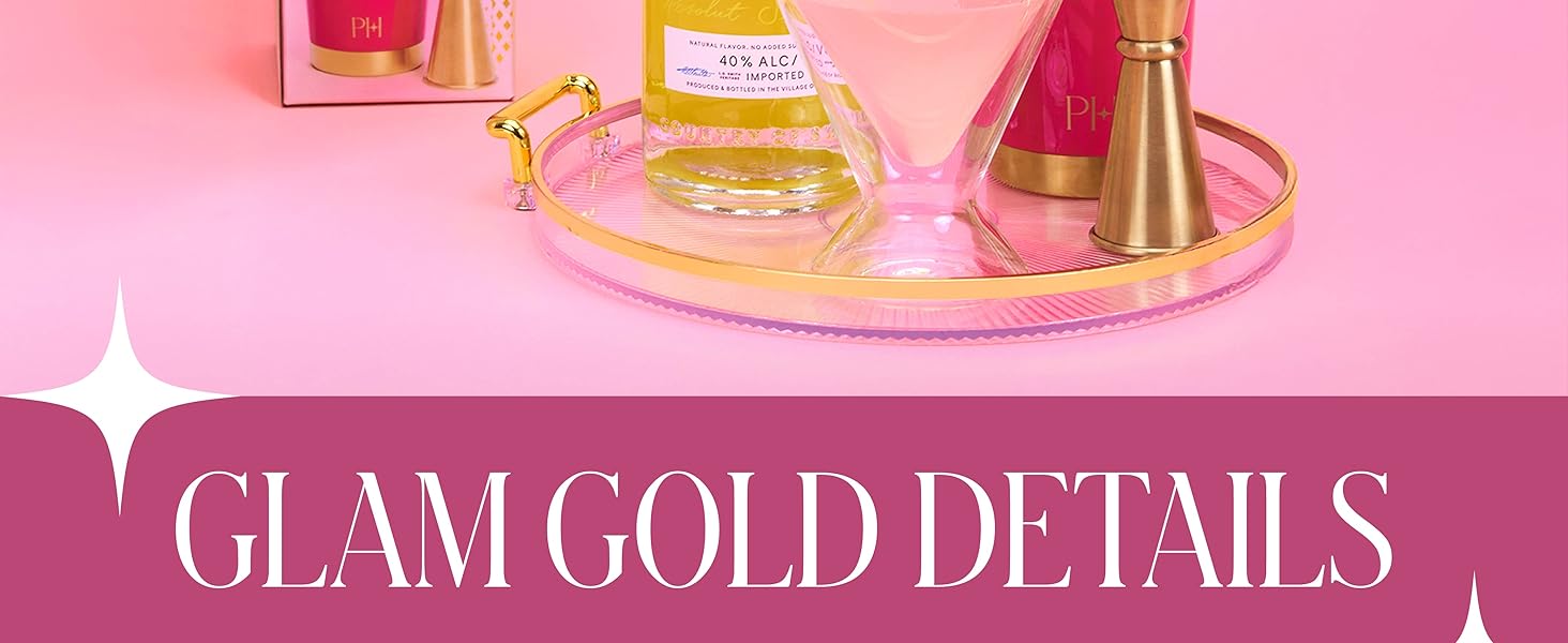 Paris Hilton 2-Piece Cocktail Shaker Set, Double Wall Insulated Stainless Steel Mixer with Built-In Strainer and Double-Sided Jigger, 20-Ounce, Gold and Hot Pink