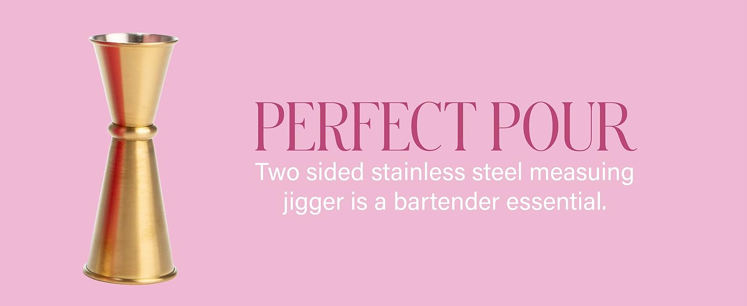 Paris Hilton 2-Piece Cocktail Shaker Set, Double Wall Insulated Stainless Steel Mixer with Built-In Strainer and Double-Sided Jigger, 20-Ounce, Gold and Hot Pink