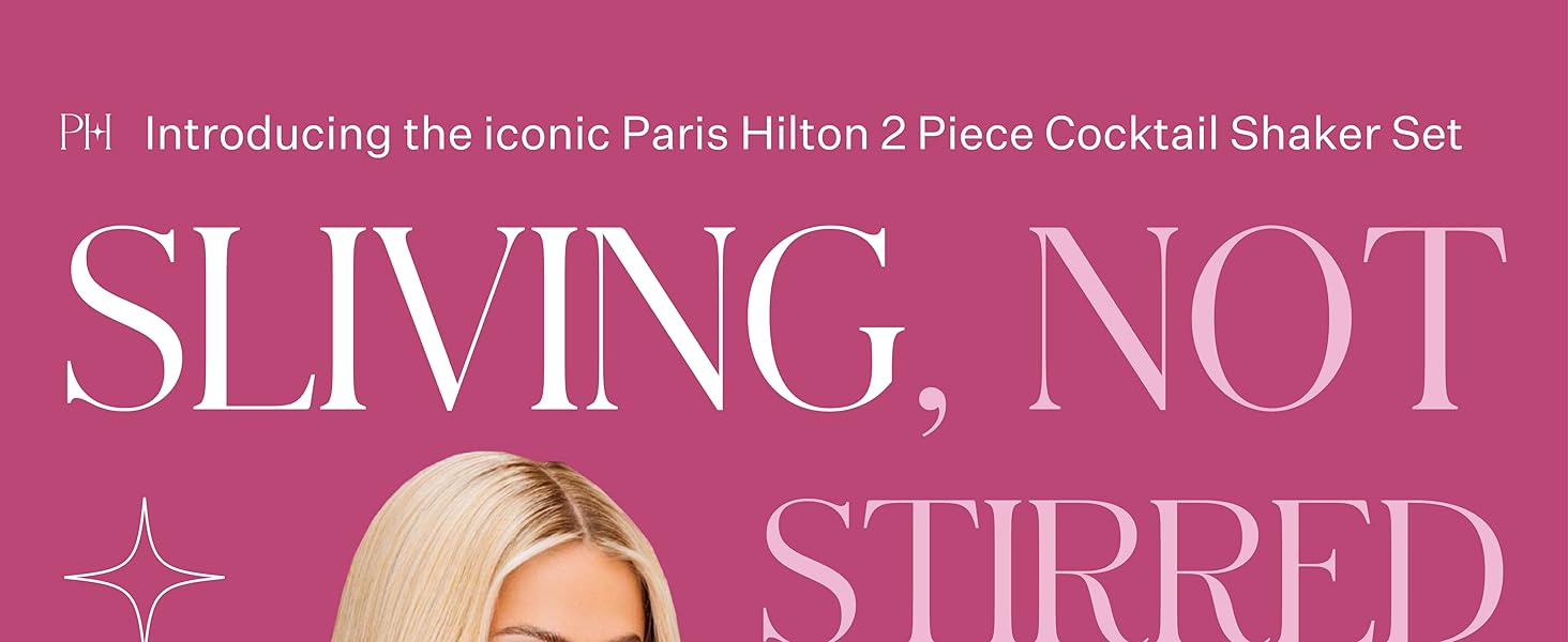 Paris Hilton 2-Piece Cocktail Shaker Set, Double Wall Insulated Stainless Steel Mixer with Built-In Strainer and Double-Sided Jigger, 20-Ounce, Gold and Hot Pink