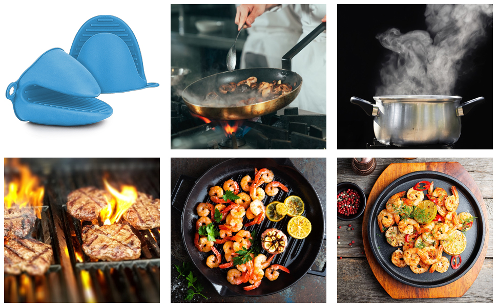 NEPAK 2 Pairs Oven Mitts Heat Resistant,Mini Silicone Oven Gloves,Pinch Grips Mitts Potholder for Kitchen Cooking & Baking (Red and Blue)