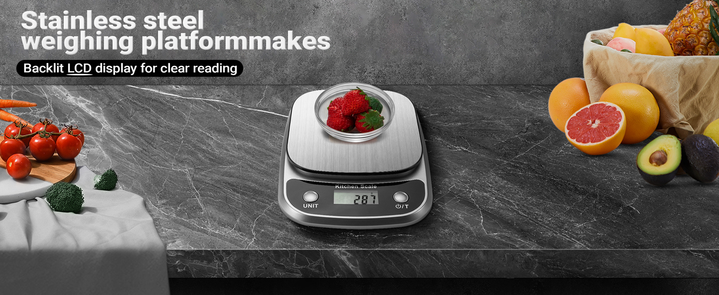 Food Kitchen Scale Digital Weight Grams and Oz，Professional Digital Kitchen Food Scales 10kg/1g for Weight Loss Dieting Baking Cooking,Stainless Steel Weighing Platform,LCD Display