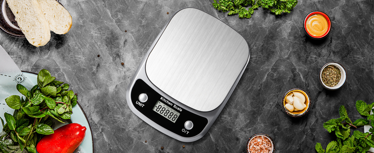 Food Kitchen Scale Digital Weight Grams and Oz，Professional Digital Kitchen Food Scales 10kg/1g for Weight Loss Dieting Baking Cooking,Stainless Steel Weighing Platform,LCD Display