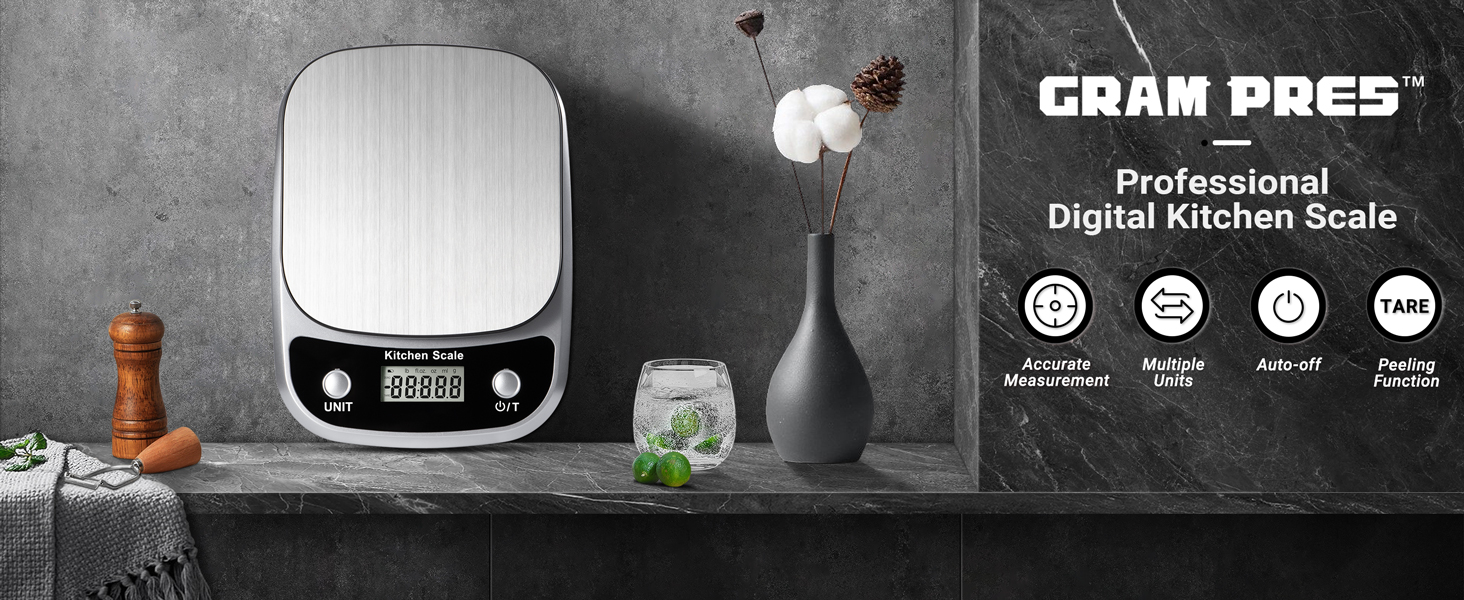 Food Kitchen Scale Digital Weight Grams and Oz，Professional Digital Kitchen Food Scales 10kg/1g for Weight Loss Dieting Baking Cooking,Stainless Steel Weighing Platform,LCD Display