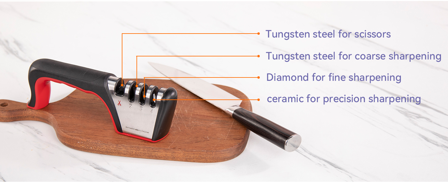 Brigii 4-in-1 Knife Sharpener, Kitchen Knife Accessories for Ceramic Knives, Steel Knives and Scissors, Aiding in Repair, Restoration, and Polishing of Blades