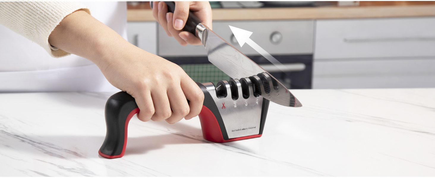 Brigii 4-in-1 Knife Sharpener, Kitchen Knife Accessories for Ceramic Knives, Steel Knives and Scissors, Aiding in Repair, Restoration, and Polishing of Blades
