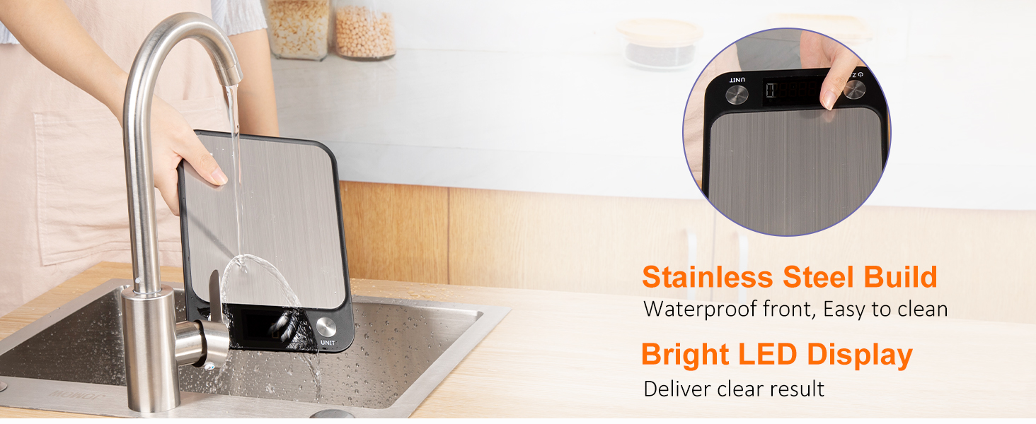 Brigii Food Scale,Digital Kitchen Scale, Stainless Steel, Weight in Grams, Ounces, Milliliters and Pounds, Ideal for Meal Prep, Cooking, and Baking