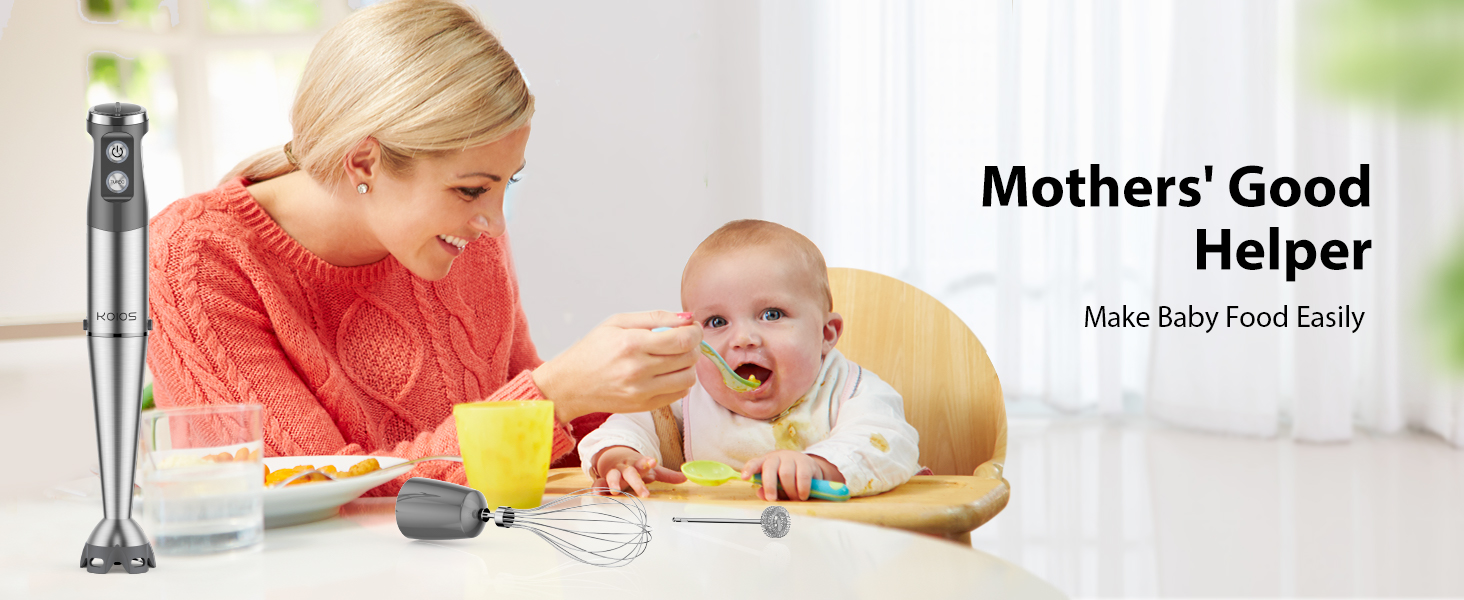 KOIOS Immersion Blender, 1000W Anti-scratch 3-in-1 Hand Blender, Upgraded 12 Speed Stainless Steel Blade Stick Blenders with Turbo Mode, Whisk and Milk Frother, Non-BPA