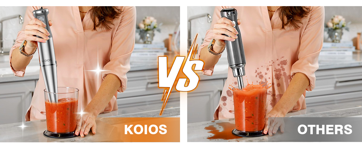 KOIOS Immersion Blender, 1000W Anti-scratch 3-in-1 Hand Blender, Upgraded 12 Speed Stainless Steel Blade Stick Blenders with Turbo Mode, Whisk and Milk Frother, Non-BPA