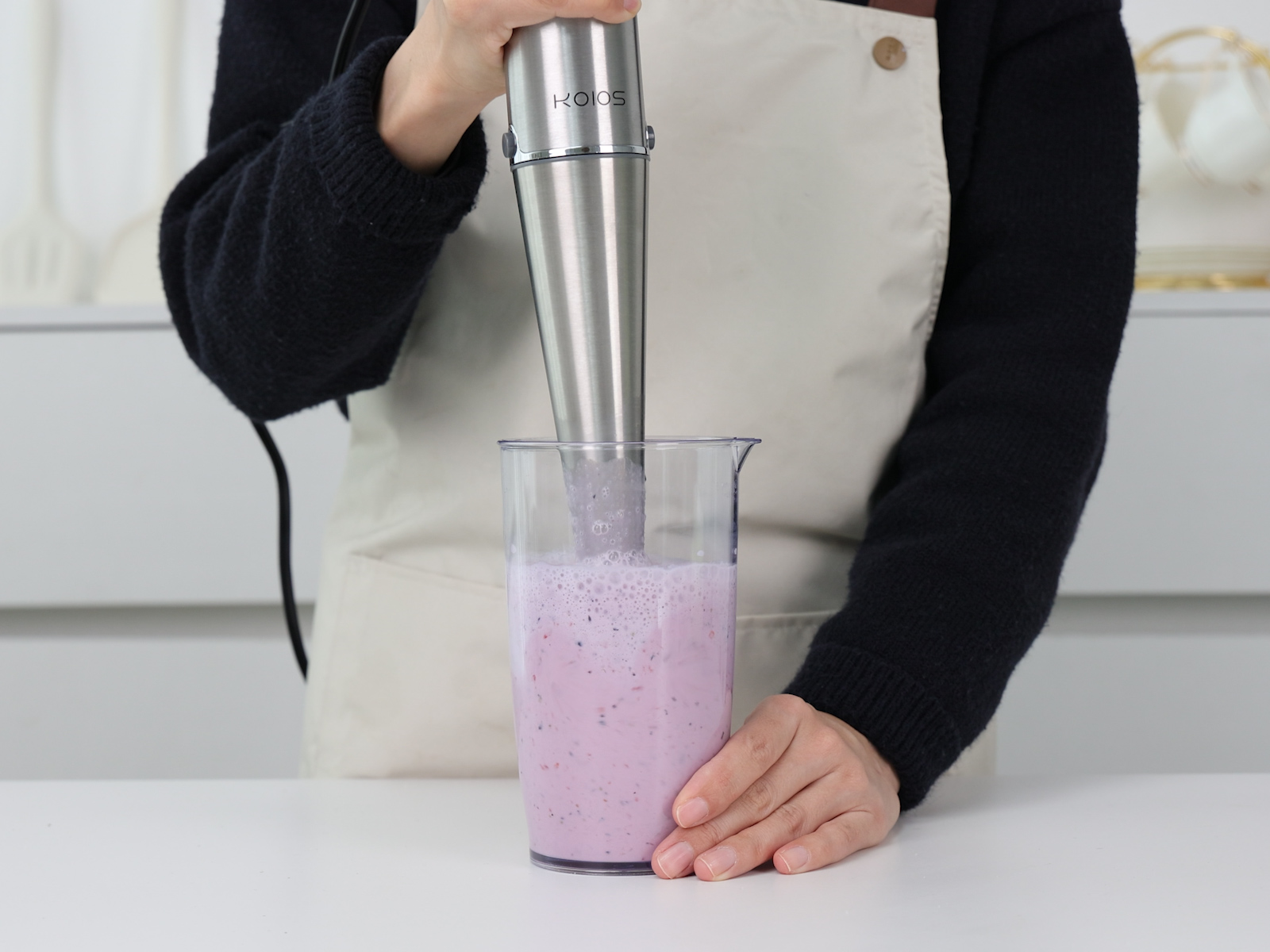 KOIOS Immersion Blender, 1000W Anti-scratch 3-in-1 Hand Blender, Upgraded 12 Speed Stainless Steel Blade Stick Blenders with Turbo Mode, Whisk and Milk Frother, Non-BPA