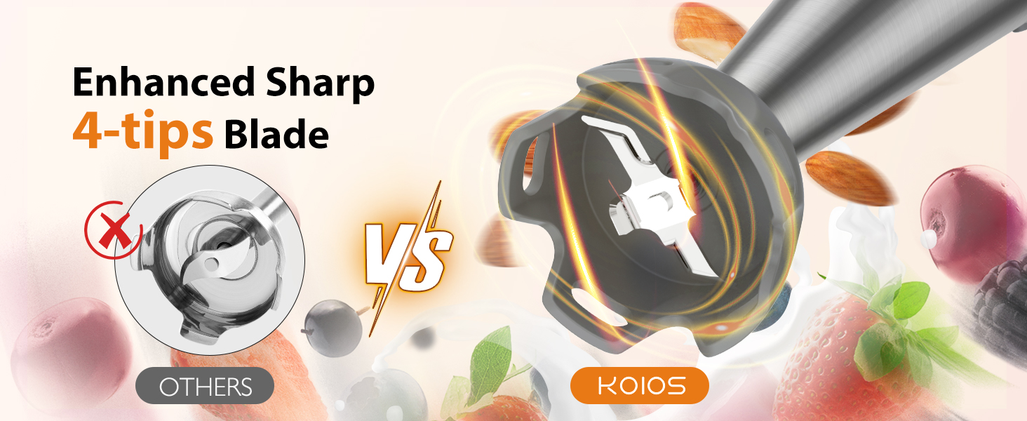 KOIOS Immersion Blender, 1000W Anti-scratch 3-in-1 Hand Blender, Upgraded 12 Speed Stainless Steel Blade Stick Blenders with Turbo Mode, Whisk and Milk Frother, Non-BPA