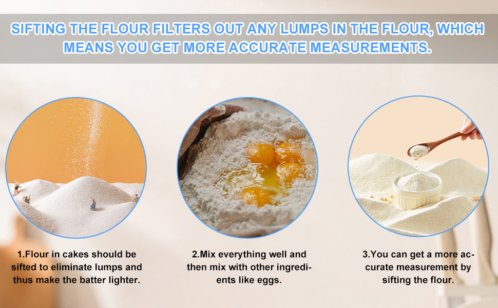 Flour Sifter Stainless Steel,3 Cup Flour Sifters for Baking,3 in1 Sifter for Baking with Powdered Sugar Shaker Duster, Flour Shaker Duster for Baking Cakes, Pastries, Pies, Cupcakes and Desserts