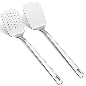 Kyraton Stainless Steel Spatulas Set, Silver Slotted Turner, Solid Turner, Kitchen Spatulas for Nonstick Cookware, Dishwasher Safe, Easy to Clean