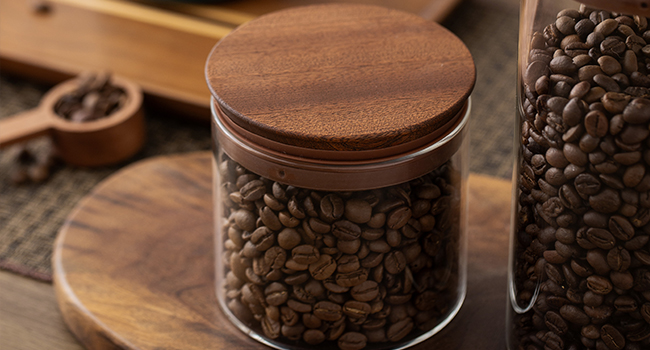 17 oz Coffee Canister with Scoop and Wooden Lids, Airtight Glass Coffee Beans Storage Container Sets of 2 for Ground Coffee,Food Storge Jars for Ground Coffee Bar Cereal Snack