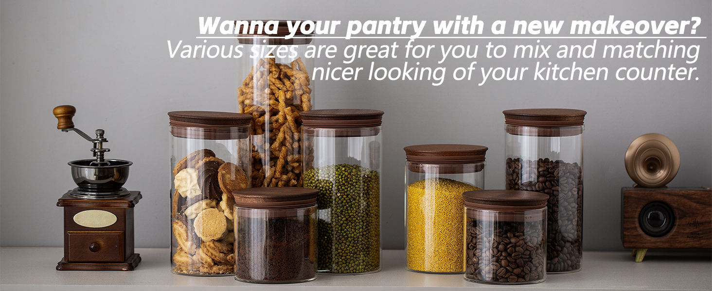 17 oz Coffee Canister with Scoop and Wooden Lids, Airtight Glass Coffee Beans Storage Container Sets of 2 for Ground Coffee,Food Storge Jars for Ground Coffee Bar Cereal Snack