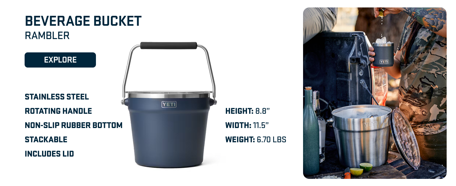 YETI Rambler 20 oz Cocktail Shaker, Stainless Steel, Vacuum Insulated, Big Wave Blue