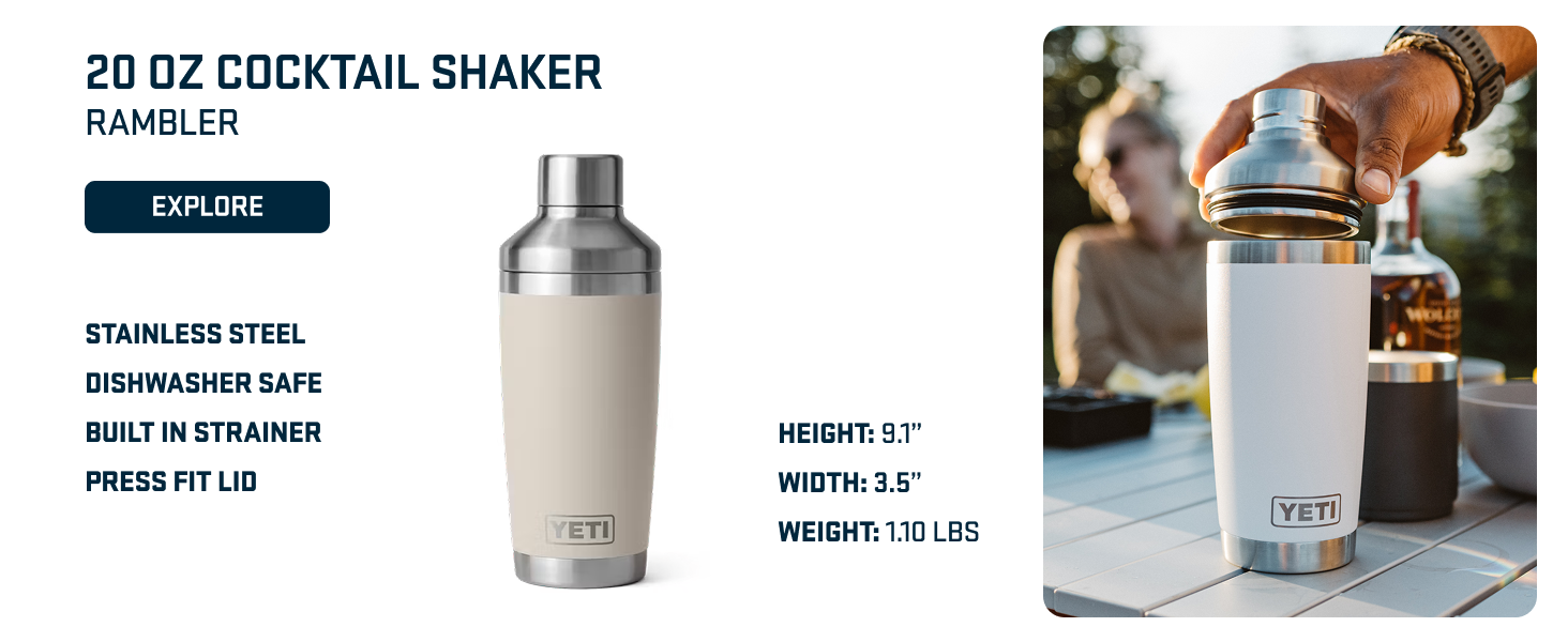 YETI Rambler 20 oz Cocktail Shaker, Stainless Steel, Vacuum Insulated, Big Wave Blue