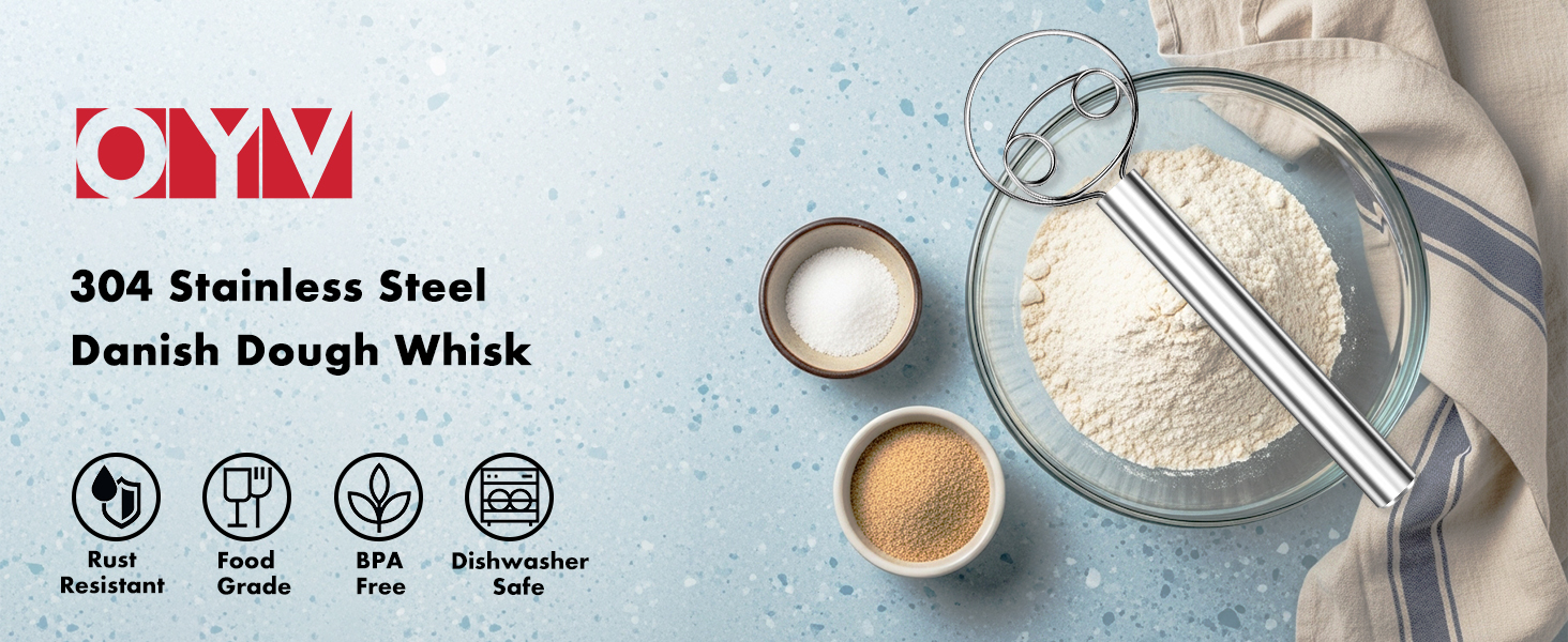 304 stainless steel dough whisk, Dishwasher Safe Danish Dough Whisk, Dutch Bread Whisk for Sourdough, Pizza, Pastry, Cake Batter, 12-inch sourdough tools