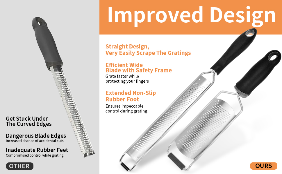 Lemon Zester Grater with Handle, Fine Graters for Kitchen, Cheese Grater Handheld, Hand Grater Zester Tool Stainless Steel