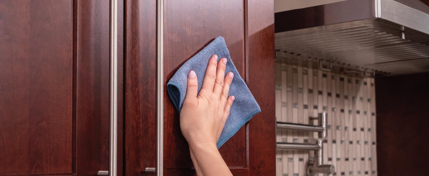 S&T INC. Dish Cloths for Washing Dishes, Microfiber Cleaning Cloth for Home, Blue/Plaid, 12 in. x 12 in., 6PK Includes 3X Dish Scrubber, 3X Solid Cloths