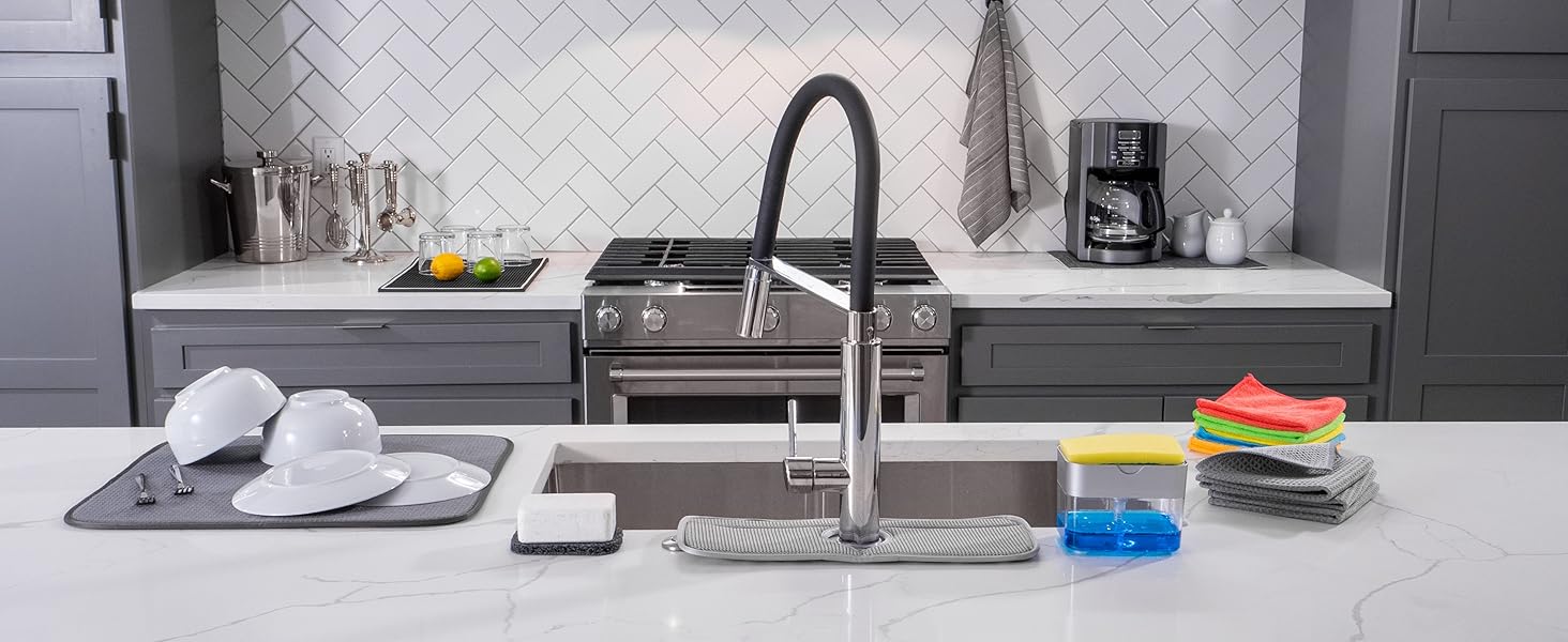 S&T INC. Dish Cloths for Washing Dishes, Microfiber Cleaning Cloth for Home, Blue/Plaid, 12 in. x 12 in., 6PK Includes 3X Dish Scrubber, 3X Solid Cloths