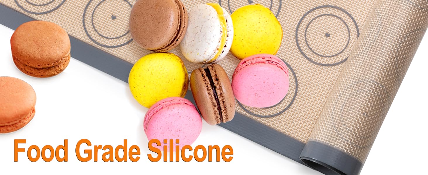 Angadona Macaron Silicone Baking Mats Kit (16pcs set) Macaroon Baking Mat Set of 2 Half Sheet Macaron Silicone Mat Nonstick Macaron Mat Sheet,6 Piping Tip,2 Piping Bag with 3 Bag Tie,2 coupler
