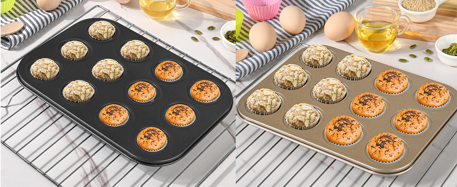 Mini Muffin Pan, Premium Small Cupcake Pans, Carbon Steel 12-Cup Muffin Tin, Versatile Non-Stick Bakeware