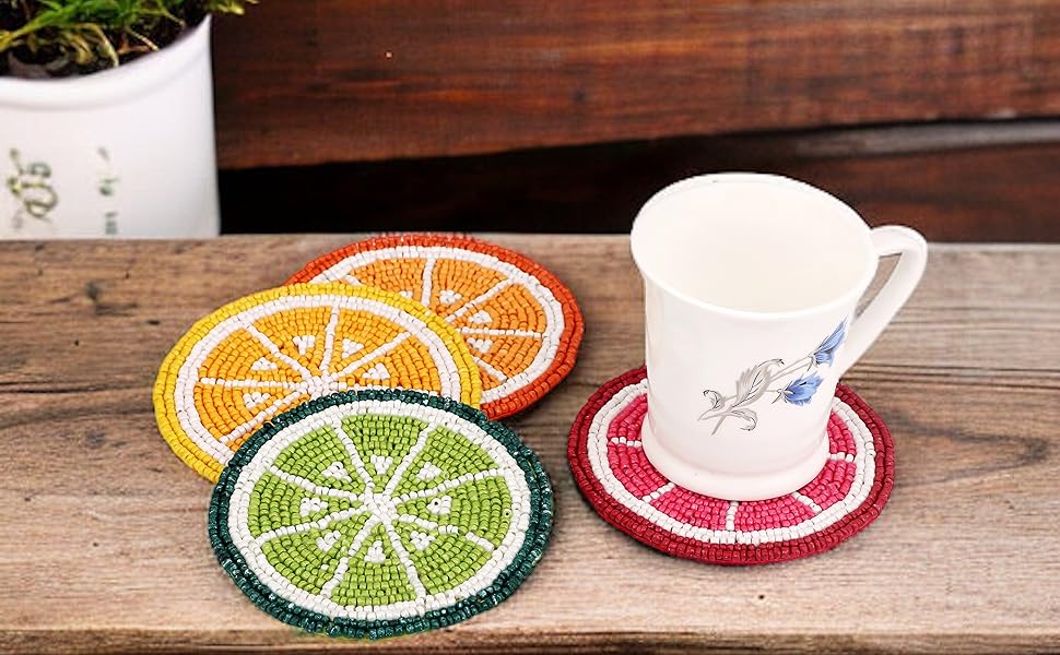 Glass Beads Coasters for Drinks - 12 Pcs Round 4 inch Drink Coaster Thick Absorbent Heat-Resistan - Used for Cold Hot Beverages Glasses Mugs Cups Plants Apartment Decor Bar Table - ALPHA Living HOME