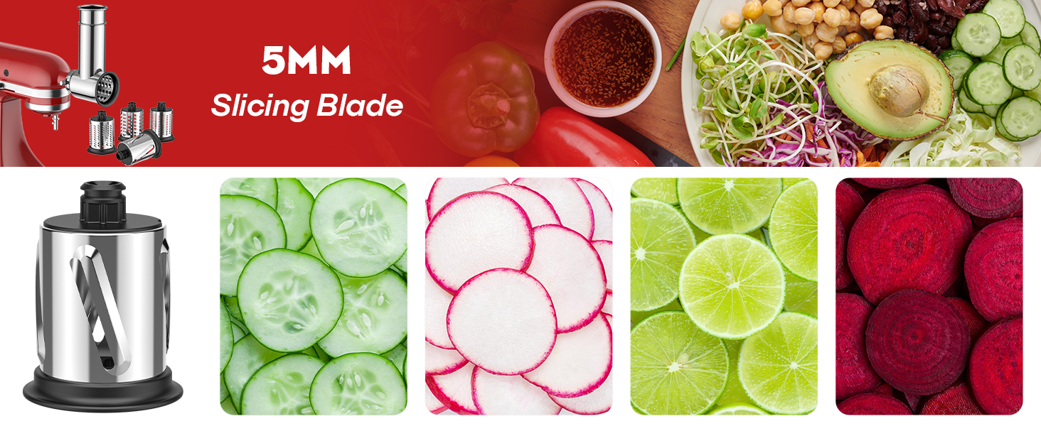 Stainless Steel Slicer Shredder Attachment for Kitchenaid Stand Mixer, Cheese Grater, Salad Maker Accessories for Kitchenaid Mixer, Grinding Powder with 4 Blades by FOCOLLK