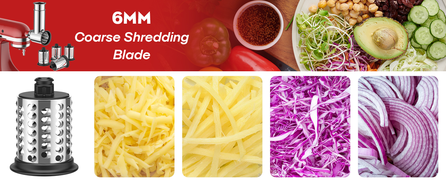 Stainless Steel Slicer Shredder Attachment for Kitchenaid Stand Mixer, Cheese Grater, Salad Maker Accessories for Kitchenaid Mixer, Grinding Powder with 4 Blades by FOCOLLK