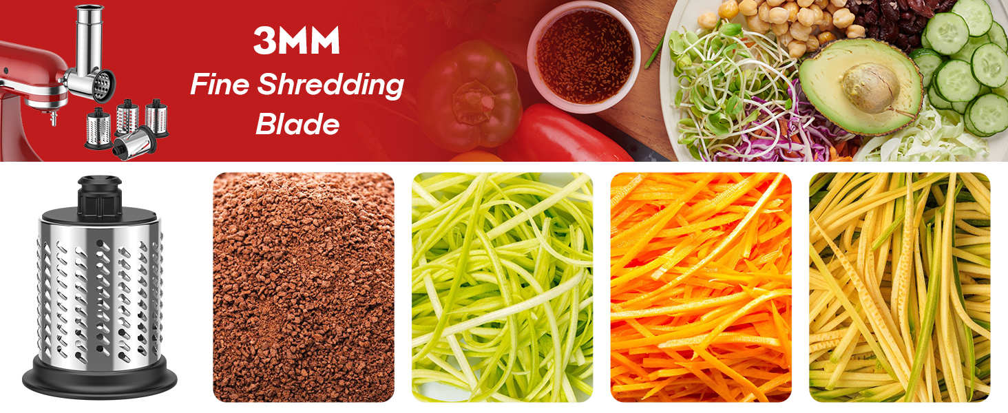 Stainless Steel Slicer Shredder Attachment for Kitchenaid Stand Mixer, Cheese Grater, Salad Maker Accessories for Kitchenaid Mixer, Grinding Powder with 4 Blades by FOCOLLK