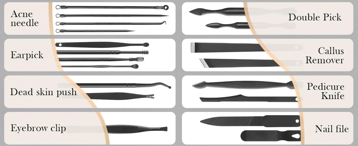 Nail Clippers Set, 26 Piece Manicure Set & Pedicure Kit, Stainless Steel Fingernail & Toenail Clipper Cutters, Professional Nail Care Tools with Luxurious Travel Case for Men and Women, Black