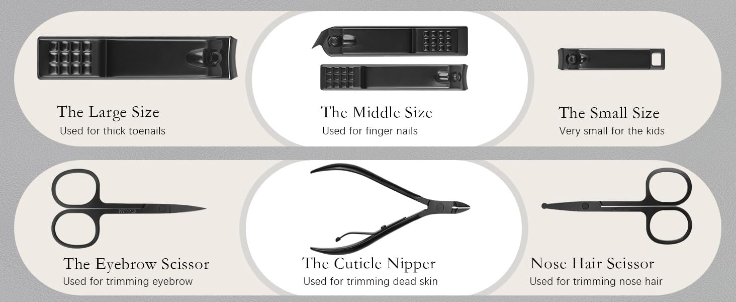 Nail Clippers Set, 26 Piece Manicure Set & Pedicure Kit, Stainless Steel Fingernail & Toenail Clipper Cutters, Professional Nail Care Tools with Luxurious Travel Case for Men and Women, Black