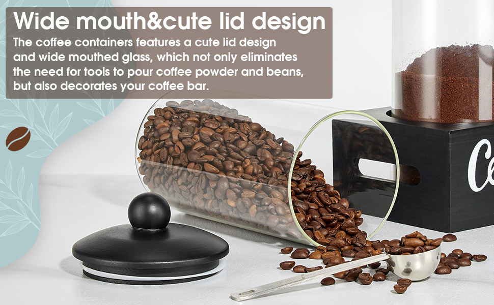 Yangbaga Glass Sugar Coffee Canister for Ground Coffee,2×55OZ Coffee Containers with Handle Shelf Coffee Bar Station Accessories Organizer Decor,Food Storage Jars with Iron Scoop for Kitchen