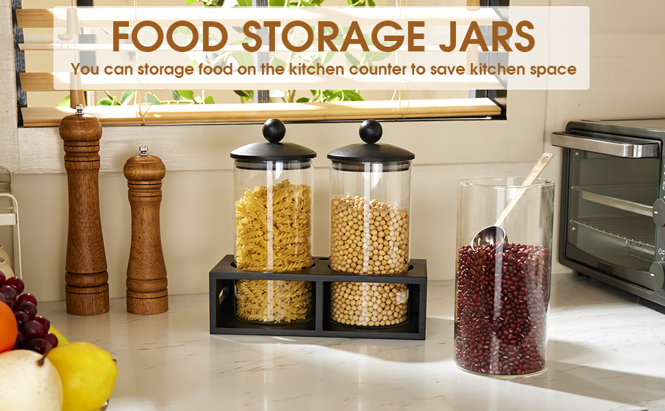 Yangbaga Glass Sugar Coffee Canister for Ground Coffee,2×55OZ Coffee Containers with Handle Shelf Coffee Bar Station Accessories Organizer Decor,Food Storage Jars with Iron Scoop for Kitchen