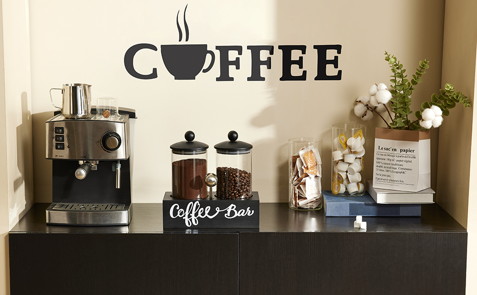 Yangbaga Glass Sugar Coffee Canister for Ground Coffee,2×55OZ Coffee Containers with Handle Shelf Coffee Bar Station Accessories Organizer Decor,Food Storage Jars with Iron Scoop for Kitchen