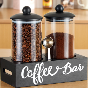 Yangbaga Glass Sugar Coffee Canister for Ground Coffee,2×55OZ Coffee Containers with Handle Shelf Coffee Bar Station Accessories Organizer Decor,Food Storage Jars with Iron Scoop for Kitchen