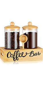 Yangbaga Glass Sugar Coffee Canister for Ground Coffee,2×55OZ Coffee Containers with Handle Shelf Coffee Bar Station Accessories Organizer Decor,Food Storage Jars with Iron Scoop for Kitchen