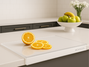 Acrylic Cutting Board with Counter Lip, Clear Cutting Boards for Countertop Protector, Non-Slip Cutting Board for Kitchen Counter, Aesthetic Kitchen Decor Gadgets House Warming Gifts(16.1"x12.5")